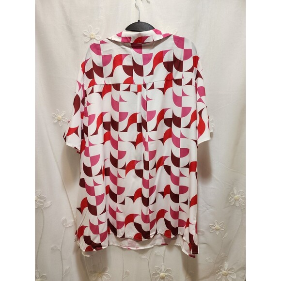 BLOOMCHIC WOMENS 26 4X WHITE PINK BLOUSE GEOMETRIC RETRO V-NECK STYLISH ABSTRACT - Picture 11 of 13